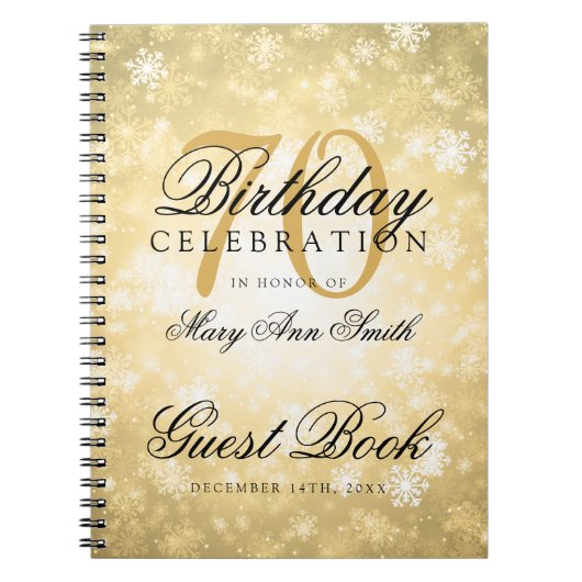 Guest book 70th Birthday Gold Winter Wonderland Notitieboek (Voorkant)