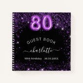 Guest book 80e verjaardag zwarte paarse glitter na notitieboek (Voorkant)