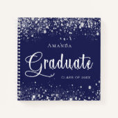 Guest book afstuderen navy blue zilver glitter notitieboek (Voorkant)