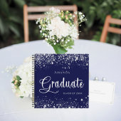 Guest book afstuderen navy blue zilver glitter notitieboek