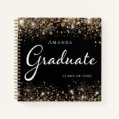 Guest book afstuderen zwarte goudglitter naam notitieboek (Voorkant)