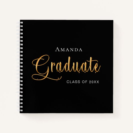 Guest book afstuderen zwarte goudnaam elegant notitieboek (Voorkant)