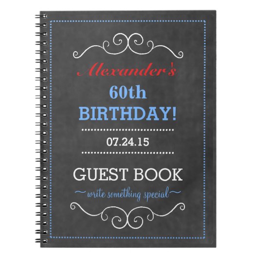 Guest Book and Red White and Blue Birthday Party Notitieboek (Voorkant)