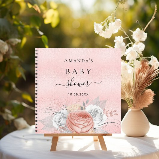 Guest book baby shower blush roos goudbloem notitieboek