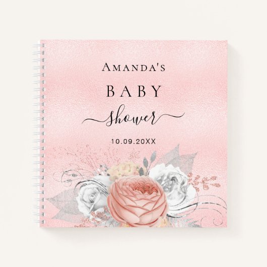 Guest book baby shower blush roos goudbloem notitieboek (Voorkant)