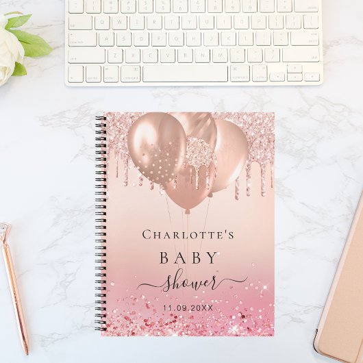 Guest book baby shower blush roos goudglitter notitieboek