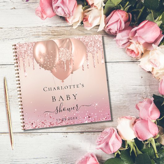 Guest book baby shower blush roos goudglitter notitieboek