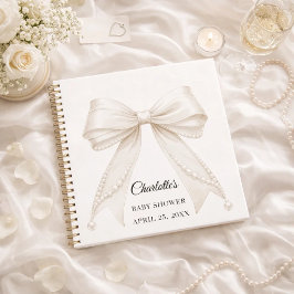 Guest book Baby Shower bow ivory white pearls Notitieboek