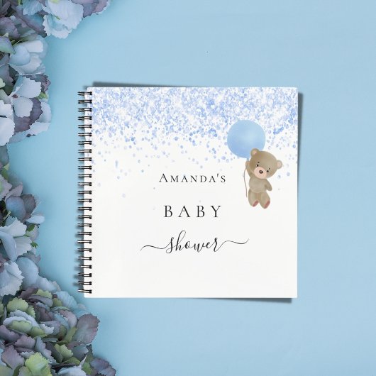 Guest book baby shower boy blue teddybeer notitieboek