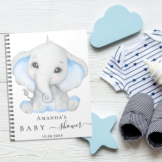 Guest book baby shower olifant boy blauw notitieboek