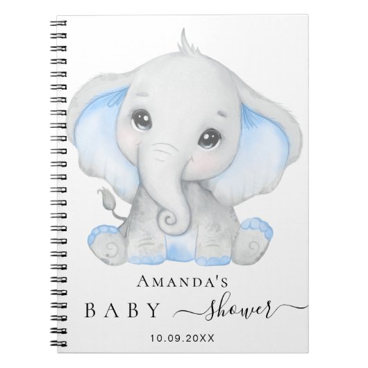 Guest book baby shower olifant boy blauw notitieboek (Voorkant)