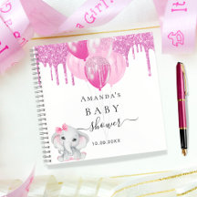 Guest book baby shower olifant meisje roze ballonn