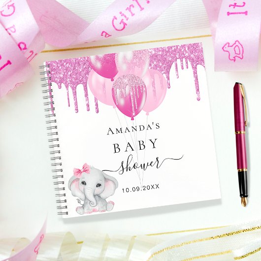 Guest book baby shower olifant meisje roze ballonn notitieboek