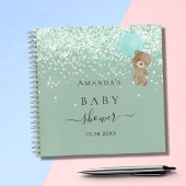 Guest book baby shower sage green teddybeer notitieboek