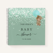 Guest book baby shower sage green teddybeer notitieboek (Voorkant)