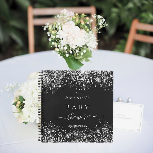 Guest book baby shower zwarte zilverglitter notitieboek