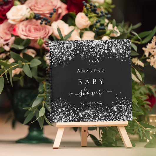 Guest book baby shower zwarte zilverglitter notitieboek