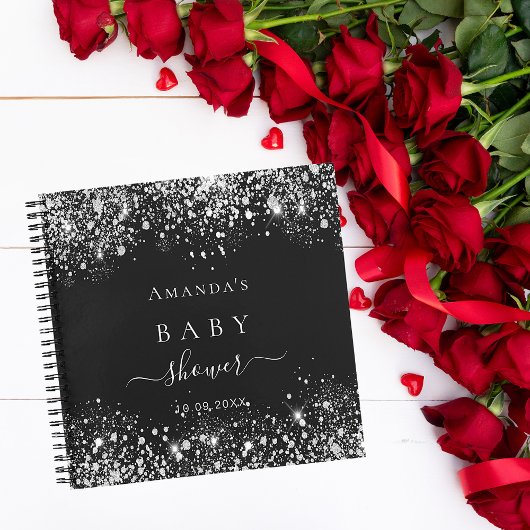 Guest book baby shower zwarte zilverglitter notitieboek