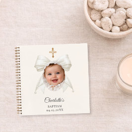 Guest Book Baptism Bow Ivory Girl Photo Notitieboek