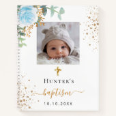 Guest book Baptisme custom photoblue floral boy Notitieboek (Voorkant)
