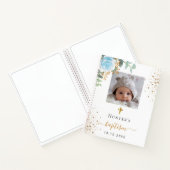 Guest book Baptisme custom photoblue floral boy Notitieboek (Binnen)