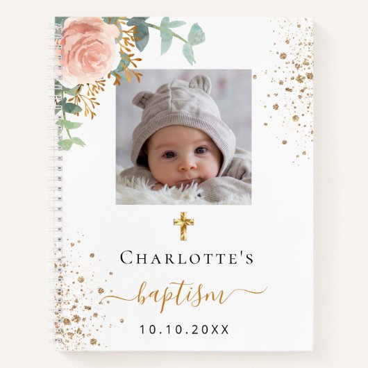 Guest book Baptisme custom photoroze floral girl Notitieboek (Voorkant)