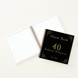 Guest Book Birthday Black Gold Art Deco Notitieboek