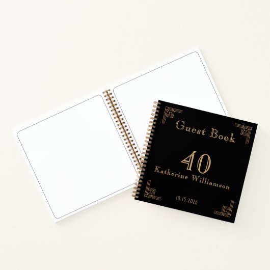 Guest Book Birthday Black Gold Art Deco Notitieboek (Binnen)