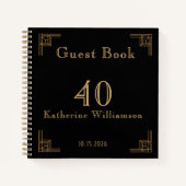 Guest Book Birthday Black Gold Art Deco Notitieboek (Voorkant)
