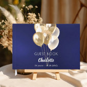 Guest book birthday navy blue gold balloons gastenboek