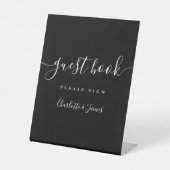 Guest Book, Black and White Signature Script Reclamebord Met Voetstuk (Voorkant)