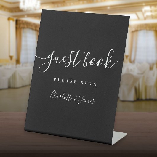 Guest Book, Black and White Signature Script Reclamebord Met Voetstuk