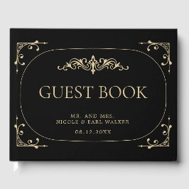 Guest Book Black Elegant Art Deco Gold Wedding Gastenboek