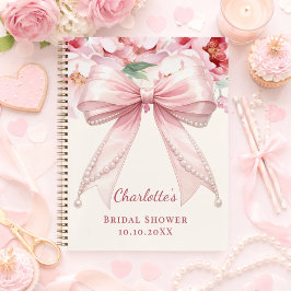 Guest book Bridal Shower pink bow florals pearls Notitieboek