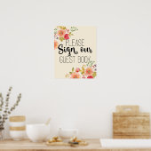 Guest book bruiloft florale bruiloft roze roze roz poster (Keuken)