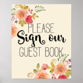 Guest book bruiloft florale bruiloft roze roze roz poster (Voorkant)