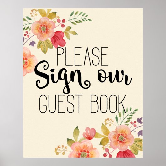 Guest book bruiloft florale bruiloft roze roze roz poster (Voorkant)