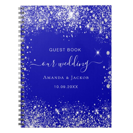 Guest book bruiloft royal blue zilver glitter notitieboek (Voorkant)
