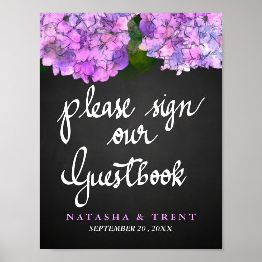 Guest Book Chalkboard Wedding Hydrangea Floral Poster (Voorkant)