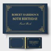 Guest Book Chic Navy Gold 80th Birthday Gastenboek