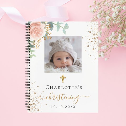 Guest book christening blush roze florale foto notitieboek