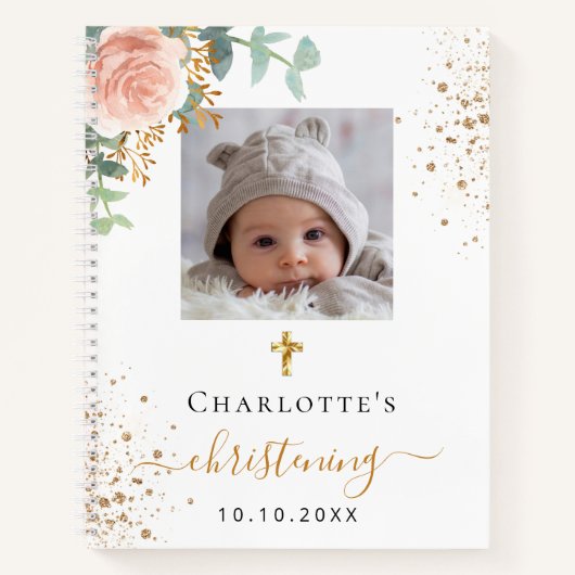 Guest book christening blush roze florale foto notitieboek (Voorkant)