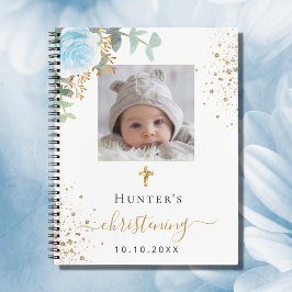 Guest book christening foto blauwe florale jongen notitieboek