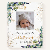 Guest book christening foto eucalyptusgroen notitieboek (Voorkant)
