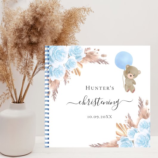 Guest book christening pampas blue boy teddy notitieboek