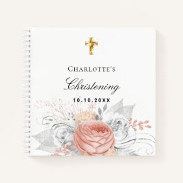 Guest book christening roos gold florals Silver Notitieboek