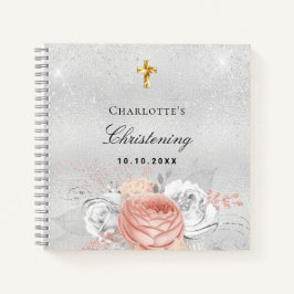 Guest book christening roos gold florals Silver Notitieboek