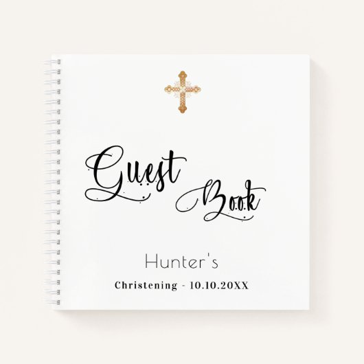 Guest book christening white black script notitieboek (Voorkant)