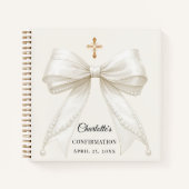 Guest book Confirmation bow ivory pearls elegant Notitieboek (Voorkant)