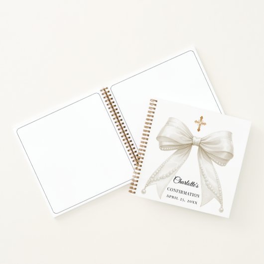 Guest book Confirmation bow ivory white pearls Notitieboek (Binnen)